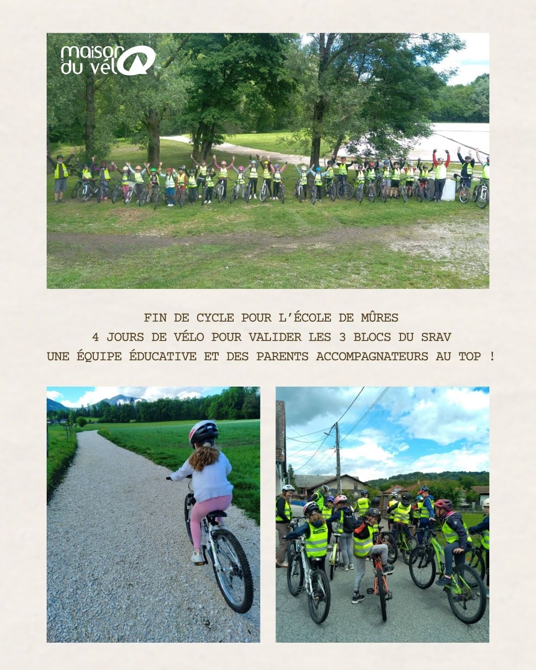 Nous ça fait 4 jours que l'on "s'éclate" avec l'école de Mûres🚴😎 Découverte des sentiers…